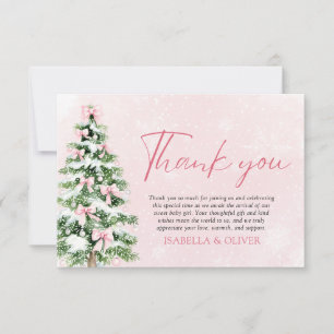 Pink Bows Christmas Tree Winter Thank you card