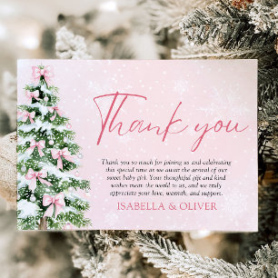 Pink Bows Christmas Tree Winter Thank you card