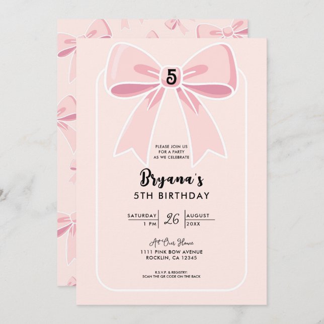 Pink Bows Cute Coquette Cottage Birthday Party Invitation (Front/Back)