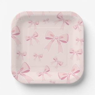 Pink Bows Cute Coquette Cottage Birthday Party Paper Plate