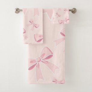 Pink Bows Cute Coquette Cottage Chic Bath Towel Set