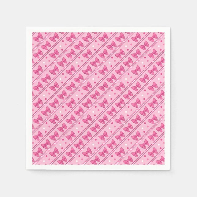 Pink Bows Diagonal Stripe Polka Dot Napkin (Front)