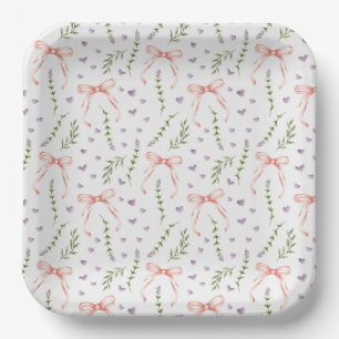 Pink Bows Floral Paper Plate