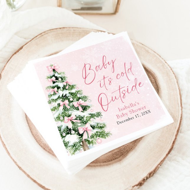 Pink Bows Girl Baby It's Cold Outside Baby Shower Napkin (Pink Bows Girl Baby It's Cold Outside Baby Shower Napkins)