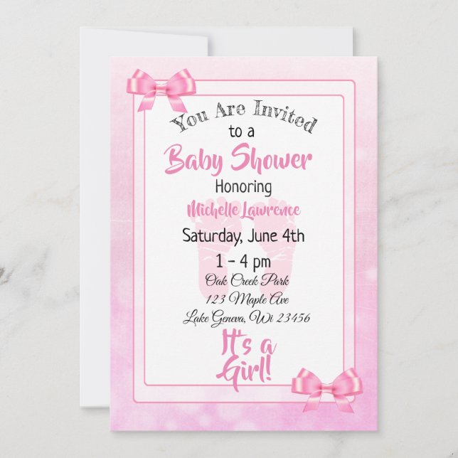 Pink Bows Girl's Baby Shower Invitation (Front)