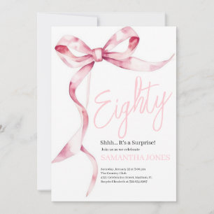 Pink Bows Modern Eighty 90th Birthday Party Invitation