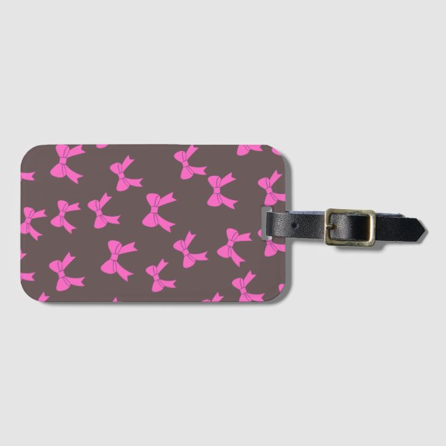 Pink Bows on Black Stylish Luggage Tag (Front Horizontal)