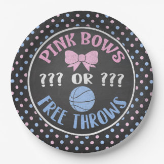 Pink Bows or Free Throws gender reveal plates