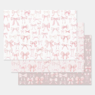 pink bows pattern wrapping paper sheet