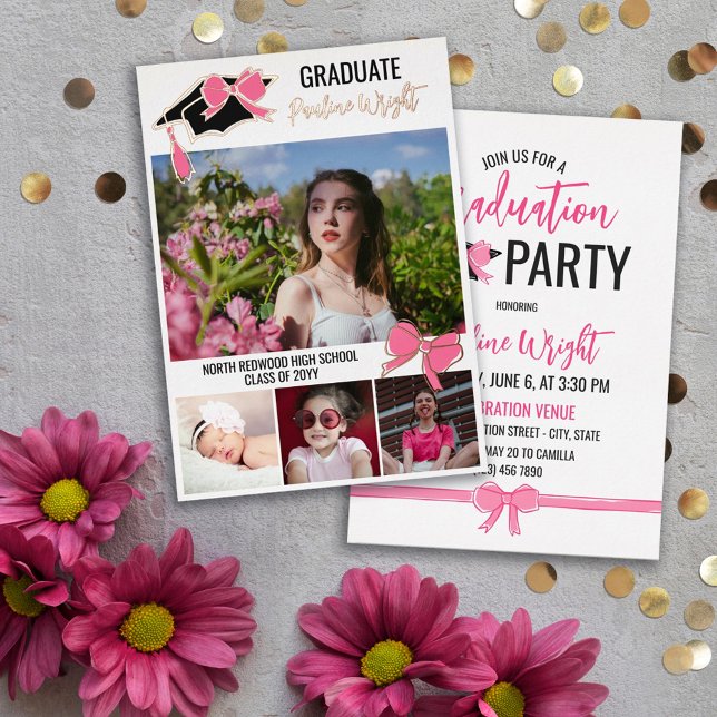 Pink Bows Photos Gold Foil Outlines Graduation (Creator Uploaded)