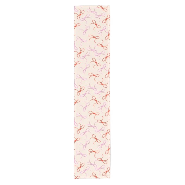 Pink Bows - Preppy Red and Pink Coquette Aesthetic Short Table Runner (Front)