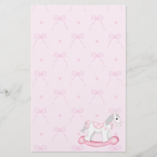 Pink Bows & Rocking Horse Stationery (Front)