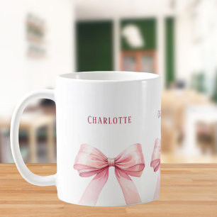Pink bows script name coffee mug
