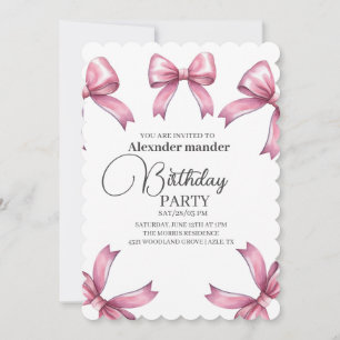 Pink Bows Trendy Girl Birthday Party Invitation