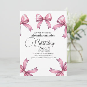 Pink Bows Trendy Girl Birthday Party Invitation