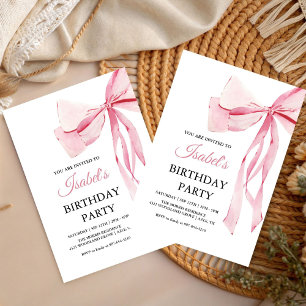 Pink Bows Trendy Girl Birthday Party Invitation