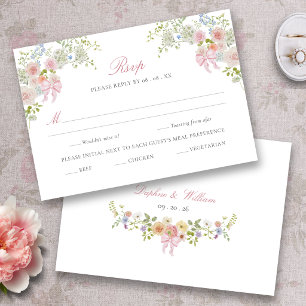 Pink Bows Wildflowers RSVP Card