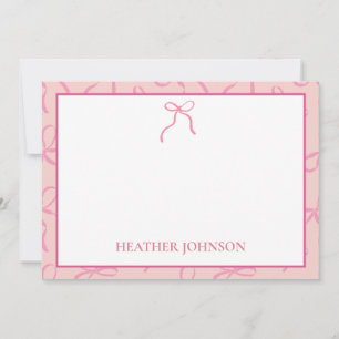 Pink Bows with Personalised Name Flat Note Card