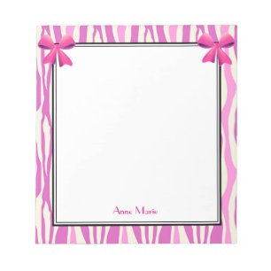 Pink Bows with Pink Zebra Stripes Pattern Notepad