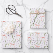 Pink Bows Wrapping Paper, Birthday Shower Gift
