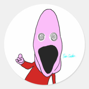 Pink brainwashed puppet pointing classic round sticker