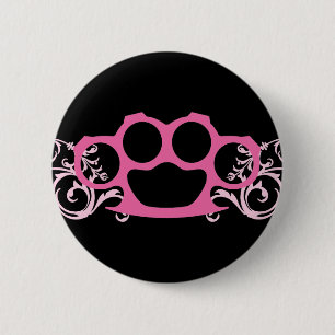 Pink Brass Knuckles 6 Cm Round Badge