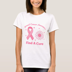 Pink Breast Cancer Awareness Find A Cure Floral T-Shirt