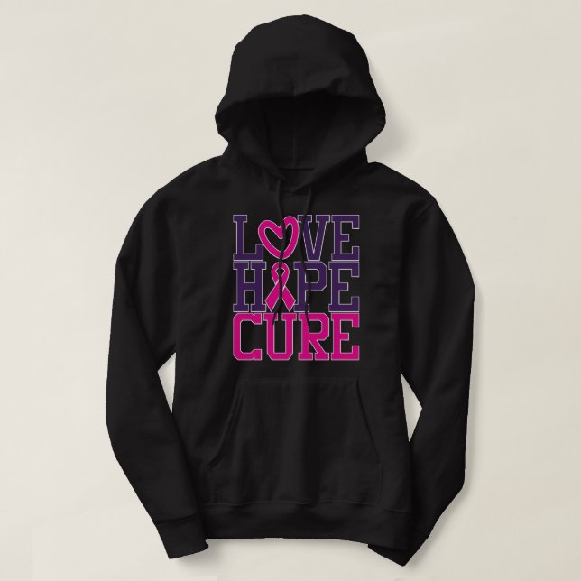 Pink Breast Cancer Awareness Love Hope Cure Heart  Hoodie (Design Front)