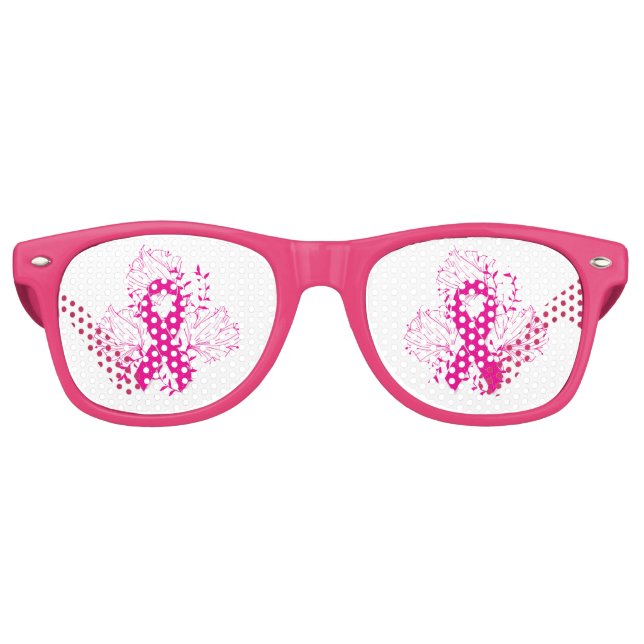 Pink Breast Cancer awareness ribbon flower outline Retro Sunglasses (Front)