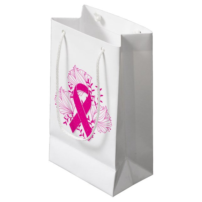 Pink Breast Cancer awareness ribbon flower outline Small Gift Bag (Front Angled)