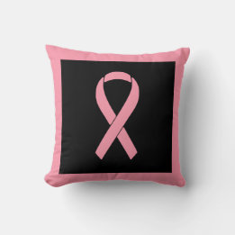 Pink Breast Cancer Awareness Ribbon on Black Cushion