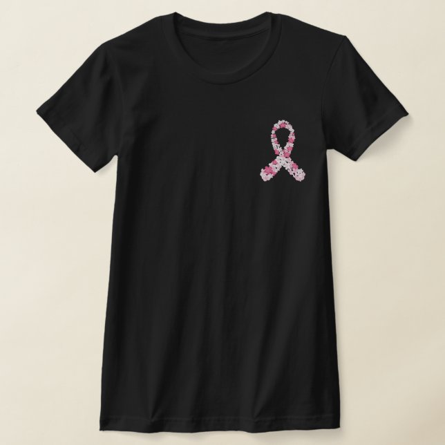 Pink Breast Cancer Flower Ribbon Customisable Year T-Shirt (Laydown)