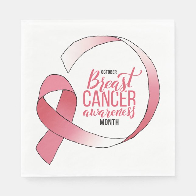 Pink Breast Cancer Ribbon Drawing BCA Month Napkin (Front)
