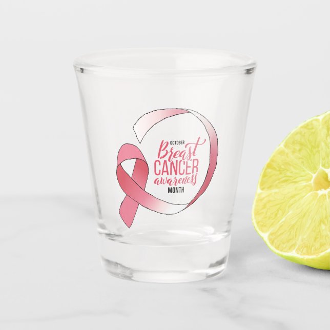 Pink Breast Cancer Ribbon Drawing BCA Month Shot Glass (Front)