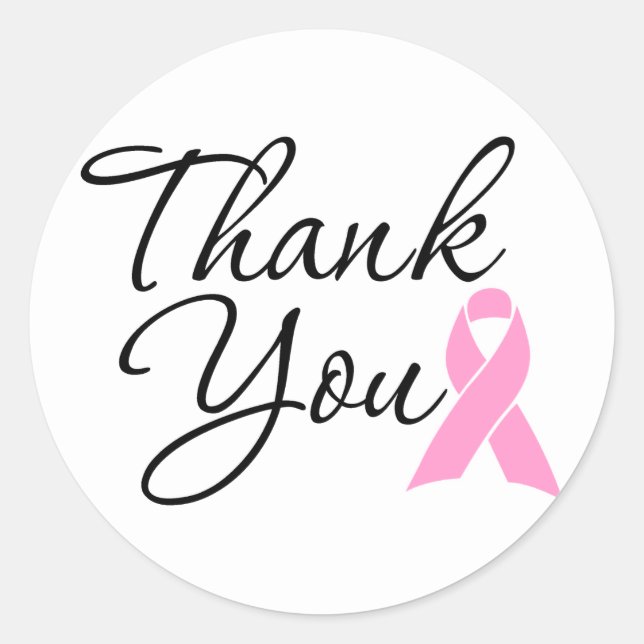Pink Breast Cancer Ribbon Thank You Classic Round Sticker (Front)