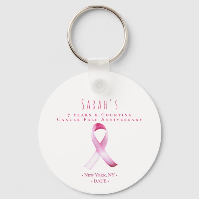 Pink Breast Cancer Survivor Fundraiser QR Code Key Ring (Front)