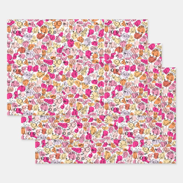 pink breast pattern woman fun wrapping paper sheet (Set)