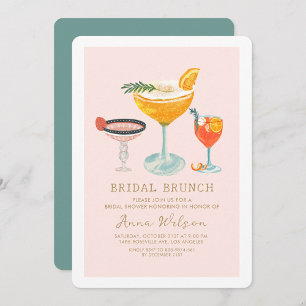 Pink Bridal Brunch Coctails Blush Bridal Shower  Invitation