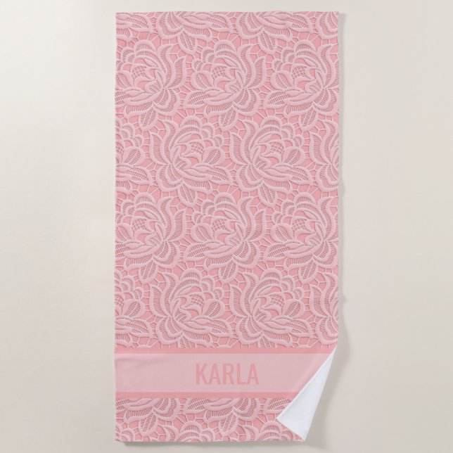 Pink Bridal Faux Lace Bachelorette  Beach Towel (Front)