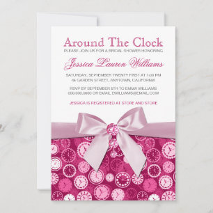 Pink Bridal Shower Around The Clock Theme Invites