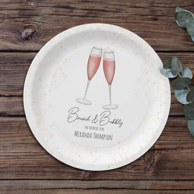 Pink Bridal Shower Brunch and Bubbly Custom Paper Plate (Creator Uploaded)