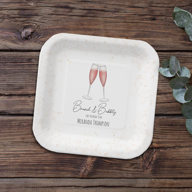 Pink Bridal Shower Brunch and Bubbly Paper Plate (Creator Uploaded)