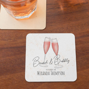 Pink Bridal Shower Brunch and Bubbly Square Paper Coaster