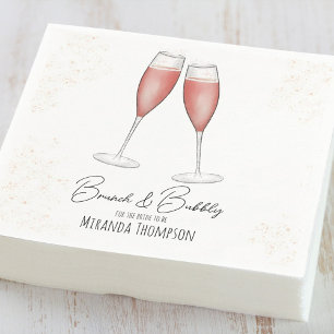Pink Bridal Shower Brunch and Bubbly Watercolor Napkin