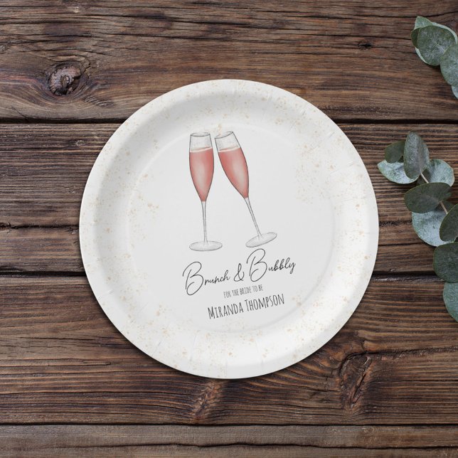 Pink Bridal Shower Brunch and Bubbly Watercolor  Paper Plate (Creator Uploaded)