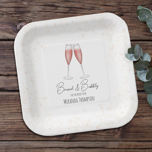 Pink Bridal Shower Brunch and Bubbly Watercolor Paper Plate (Creator Uploaded)