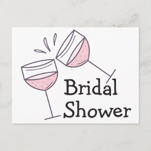 Pink Bridal Shower Champagne Wine Glasses Invitation Postcard