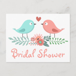 Pink Bridal Shower Floral Lovebirds Wedding Invitation Postcard