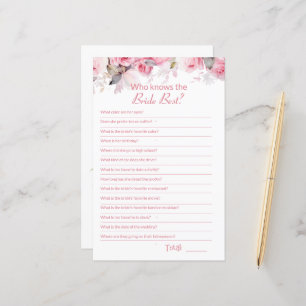 Pink Bridal Shower How well do you know Game Card