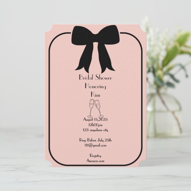 pink bridal shower invitation (Standing Front)